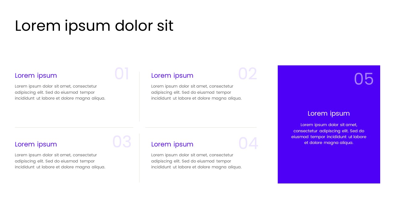 Five-Step Process PowerPoint Slide Template with Highlight Section