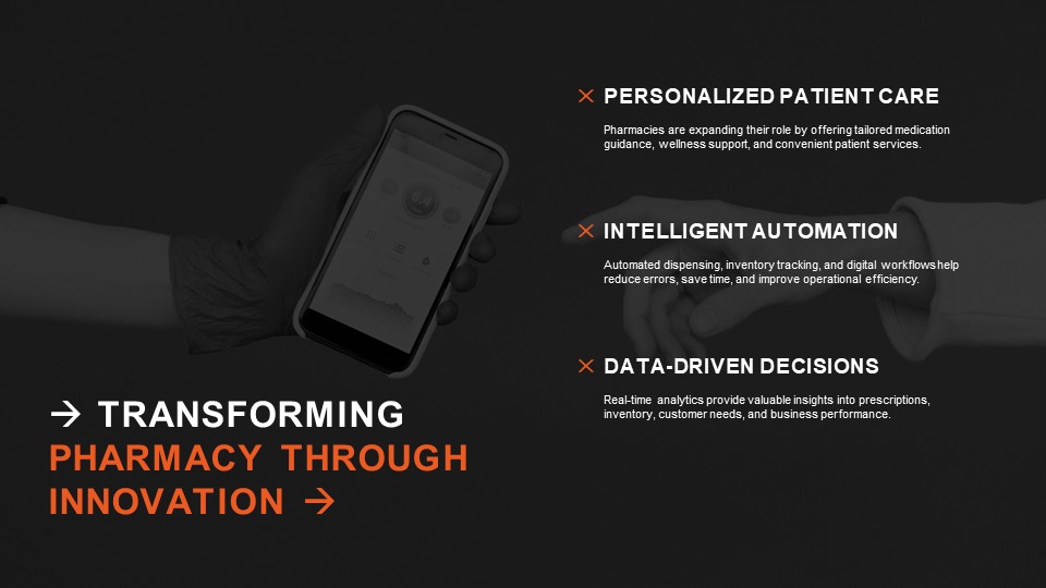 Pharmacy Innovation PowerPoint Template – AI and Data Healthcare Slide