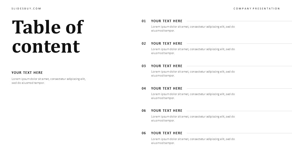 Minimalist Table of Contents PowerPoint Template - S1450