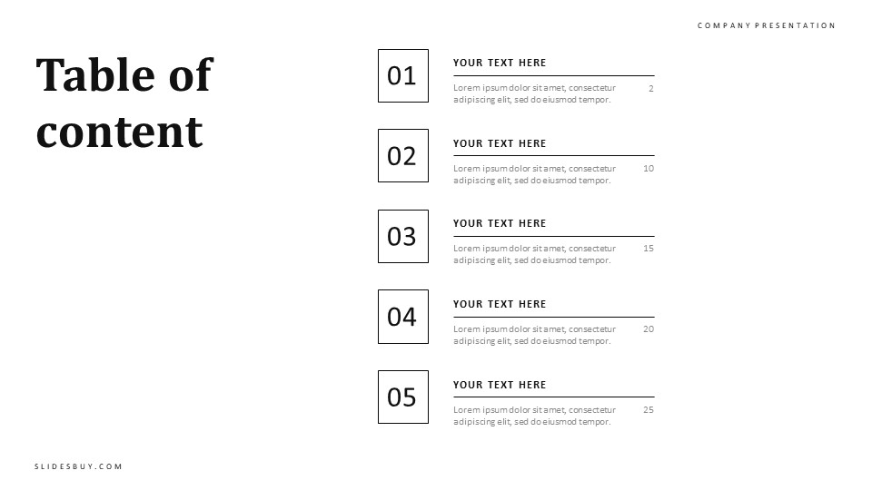 Minimalist Table of Contents PowerPoint Template - S1459